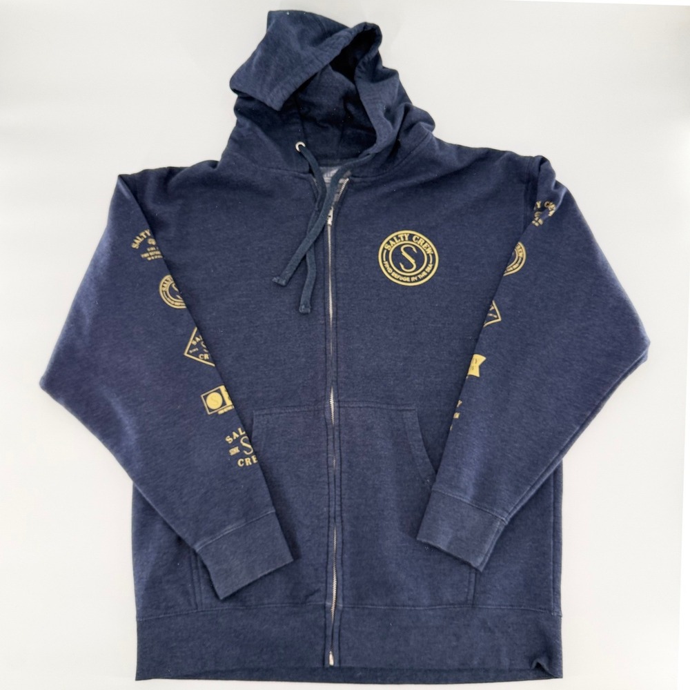 SALTY CREW Men's XL Full Zip Hoodie Navy Graphic Fleece Sweatshirt
